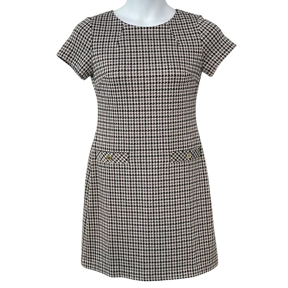 Tommy Hilfiger Sz 6 Sheath Dress Purple & Black Houndstooth Stretch Knit Career - Picture 1 of 14